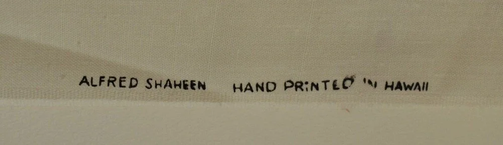 RARE Vintage Alfred Shaheen Hand-Printed Fabric Linen 1.5 Yards Japanese Motif